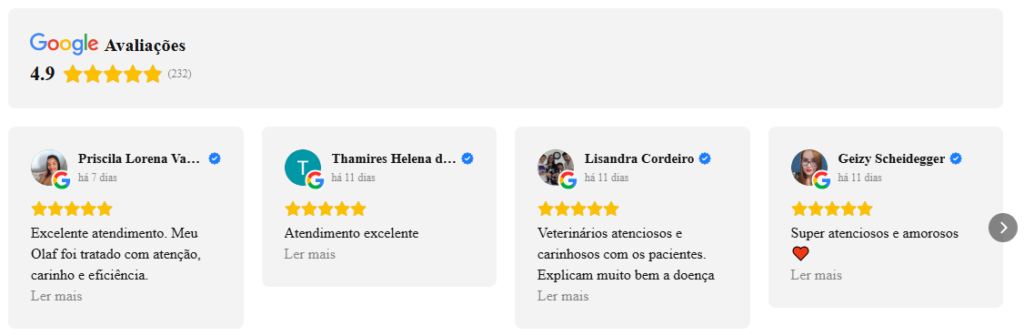 avaliações feitas no Google pelos clientes.